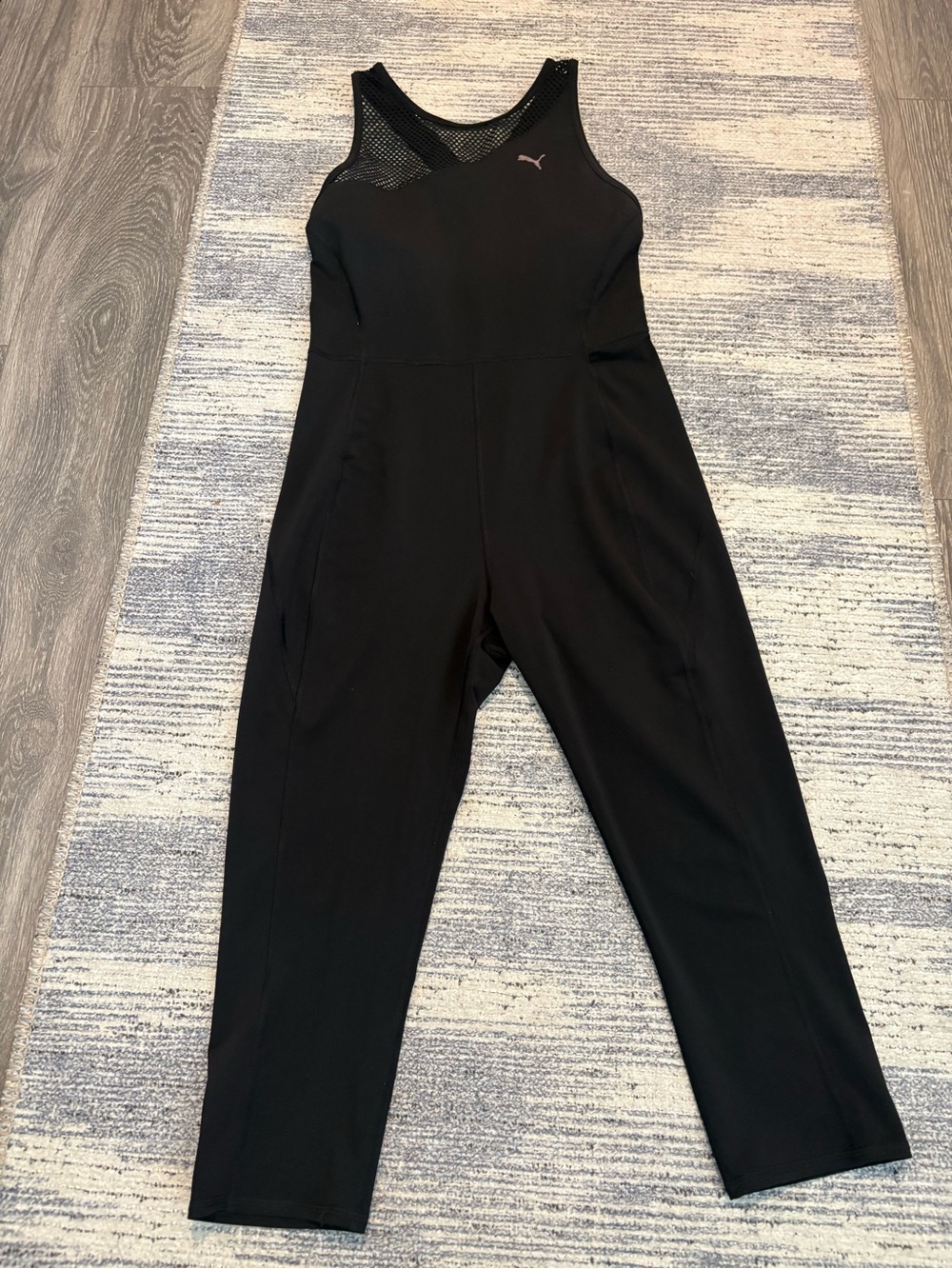 Puma Black Sleeveless Mesh-Yoke Athletic Jumpsuit